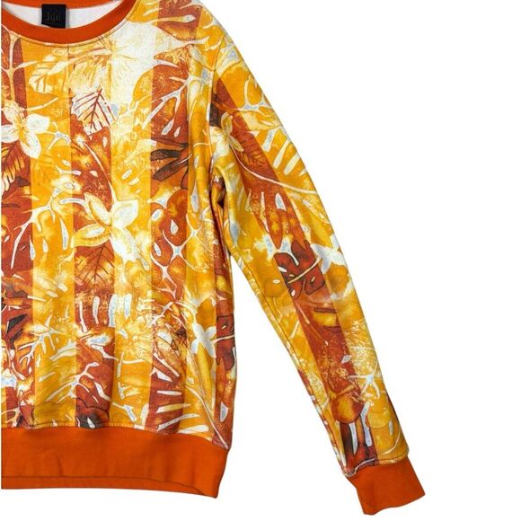 Jijil Made in Italy Floral Orange Crewneck Sweater sz Medium Tropical Retro Luxe - Picture 2 of 7